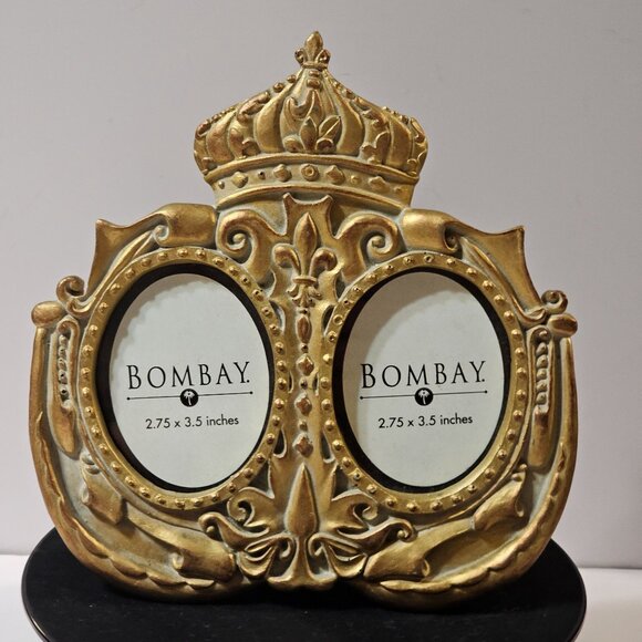 Gold Crowned Double Oval Picture Frame By Bombay 2.75" X 3.5" - Picture 1 of 9